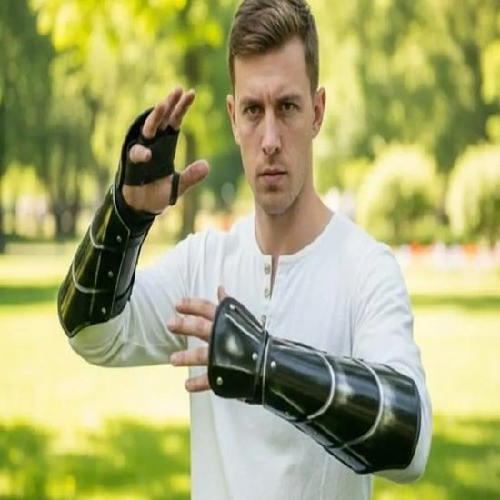 Medieval Arm Bracers Steel Vambraces Armor Gothic Arm Guards Blackened Knight LARP Cosplay Plate Armor