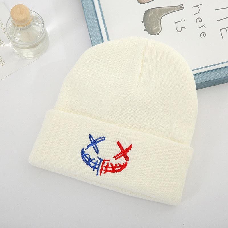 Shien Autumn And Winter Simple Solid Color Wool Hat Men And Women Hip-Hop Embroidery Funny Knitted Hat