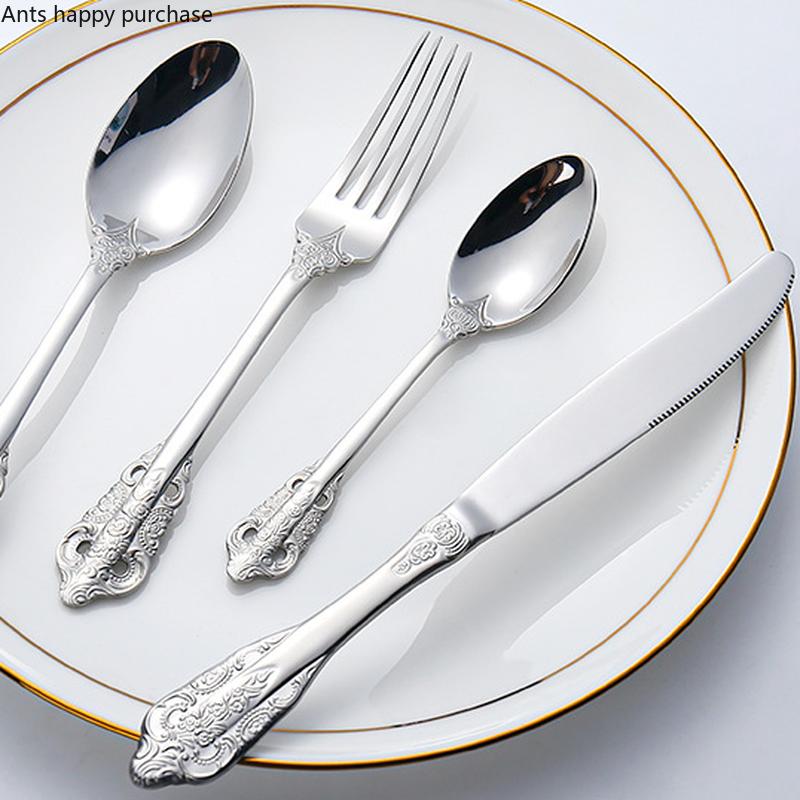 Набор столовых приборов из нержавеющей стали, нож, вилка, ложка, набор из 4 предметов, западная кухня, столовые приборы, кухонные принадлежности, кофейная ложка, вилка для фруктов