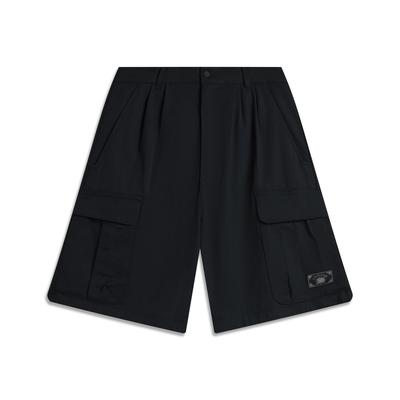Li Ning Sports Fashion Series Однотонные шорты средней посадки, дышащие, универсальные, пятиточечные, повседневные, мужские, черные AKSU777-2