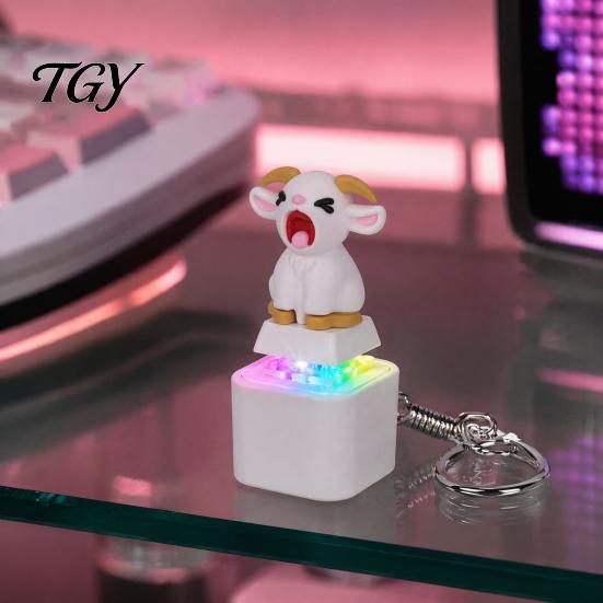 Rechargeable Cat Finger Clicker 1/2Pcs Animal Keyboard Fidget Keychain, Goat with LED Light Sound, Push Button Decompression Toy Keychain