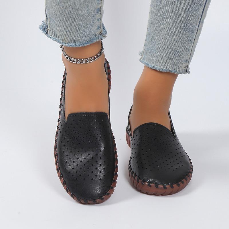 Модная женская обувь 2024 года, модные базовые женские туфли на плоской подошве, летние туфли с круглым носком, дышащие, повседневные туфли на плоской подошве