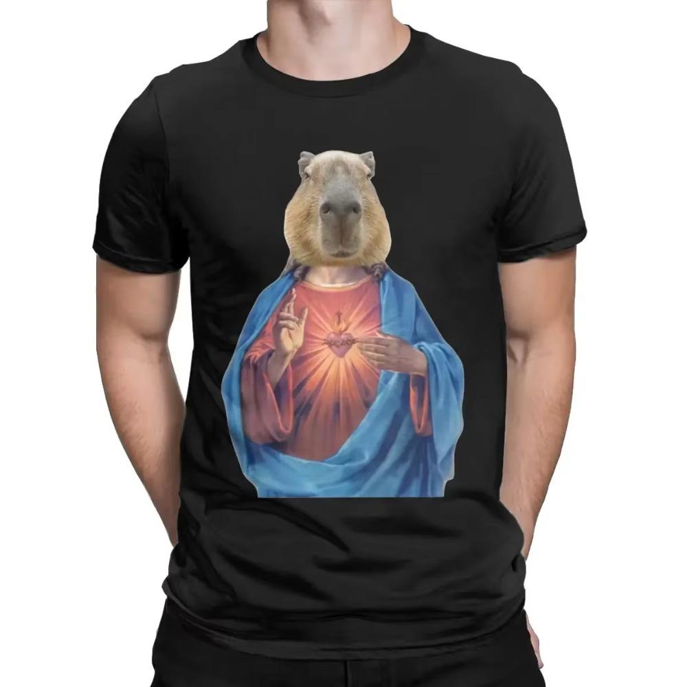 Футболки Capybara Jesus для мужчин, новинка, футболки из чистого хлопка, с круглым вырезом, с коротким рукавом, размеры 4XL 5XL 6XL, одежда