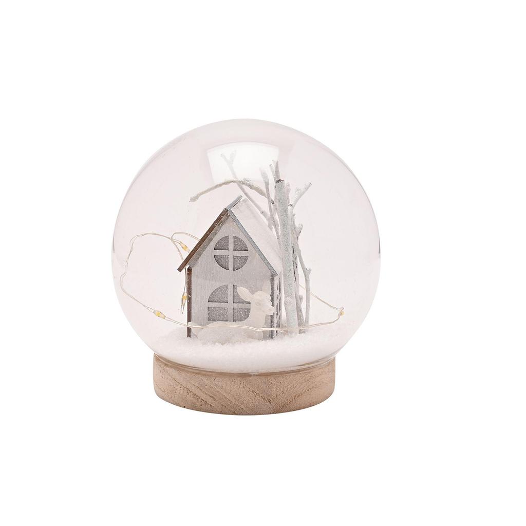 12cm LED Christmas House and Snow Round Glass Decoration