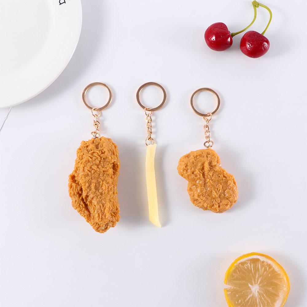 French Fries Fried Chicken Around Key Rings Food Pendant Key Chains Imitation Food Keychains