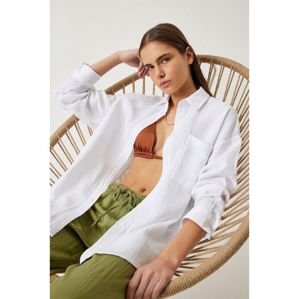 Oversize Basic Muslin Shirt Navy Blue