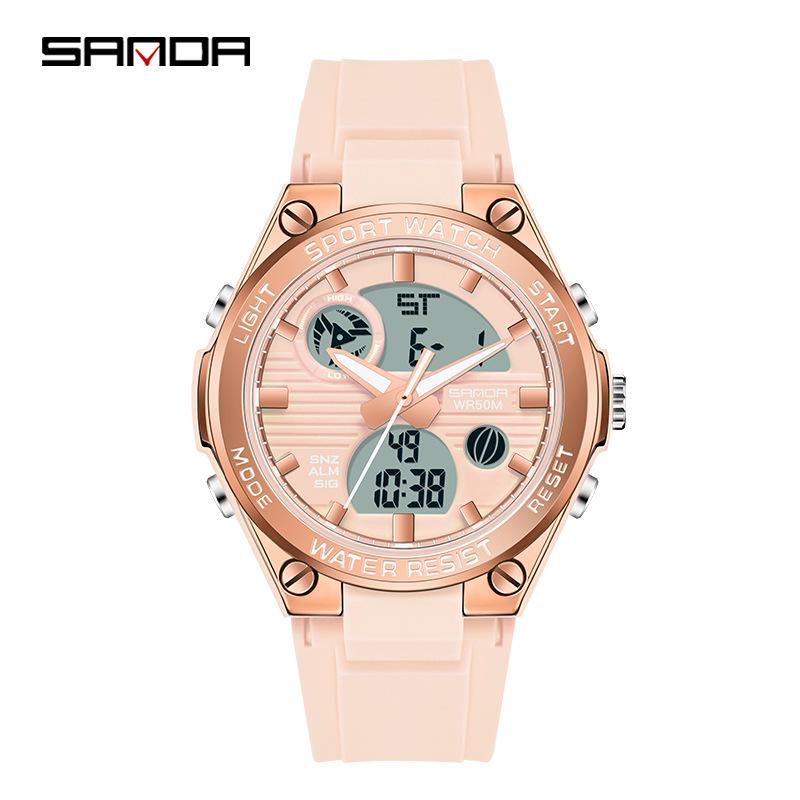 Sanda Men's Large Dial Multifunctional Waterproof Sports Watch with Alarm