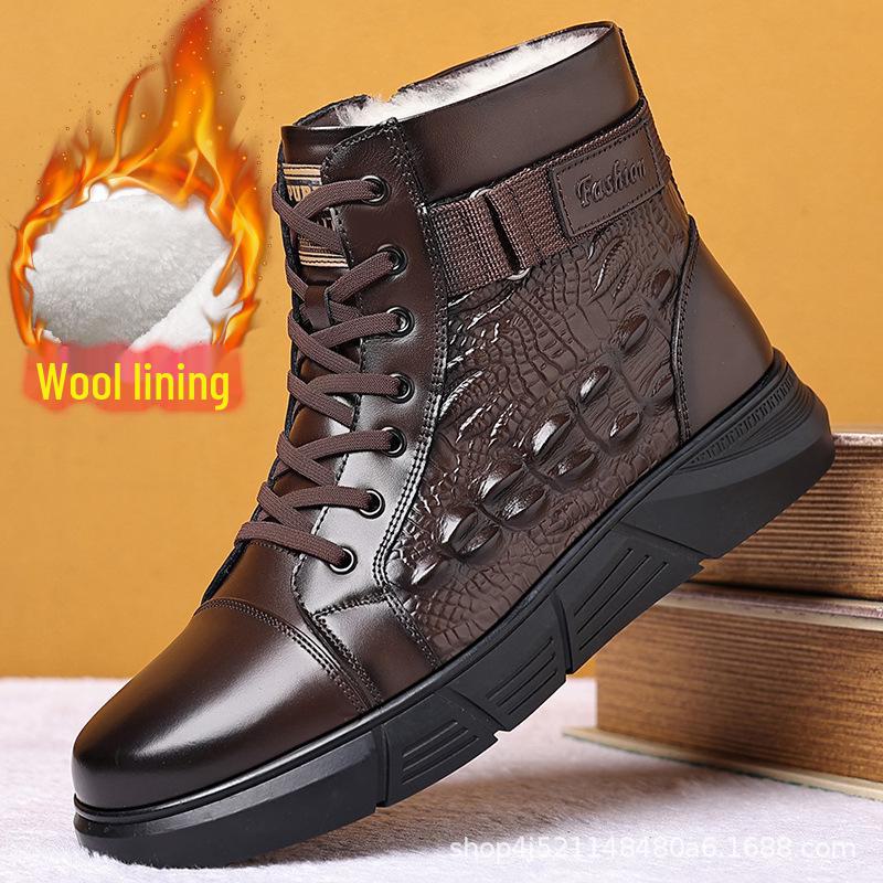 Men's Autumn/Winter Plus Velvet Leather Martin Boots - Casual Outdoor Thickened Snow Shoes