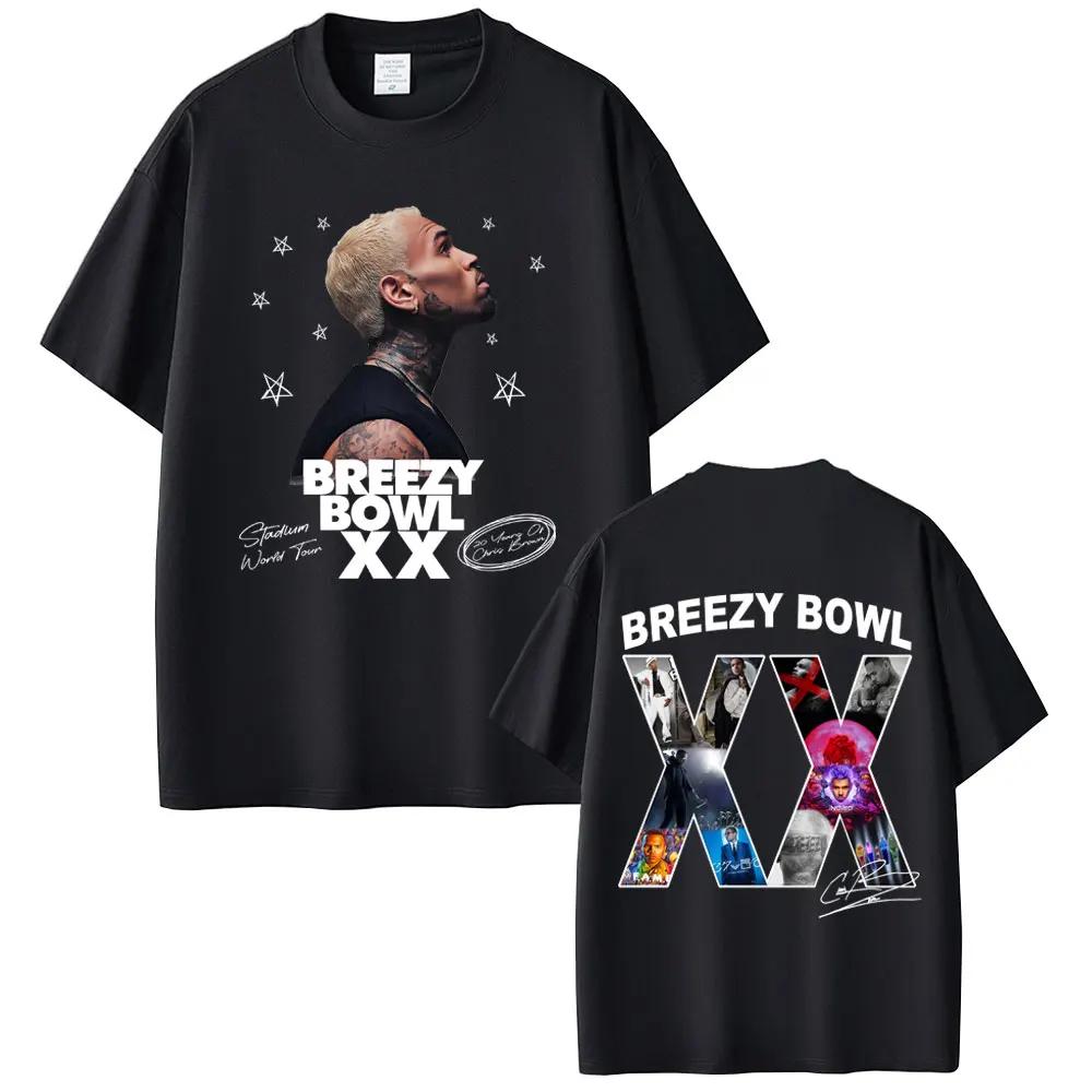 Rapper Chris Brown Breezy Bowl XX Tour 2025 Tshirt Unisex Women Hip Hop Fashion Oversized Short Sleeve T Shirts Streetwear Unisex