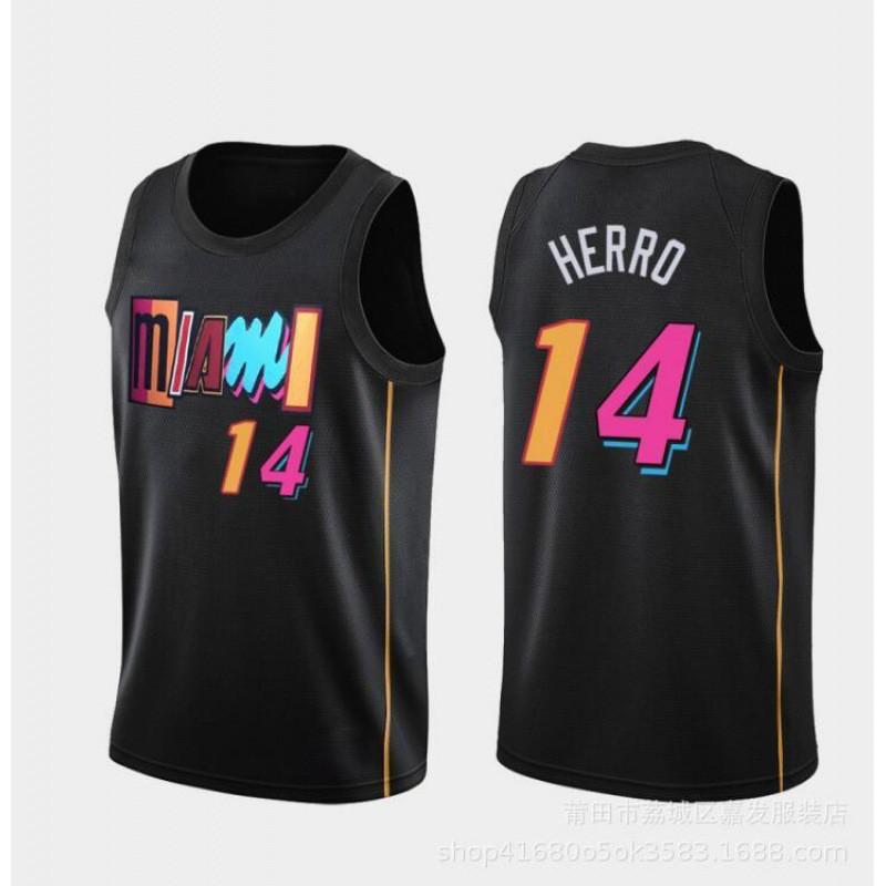 Баскетбольная форма Miami Heat 13 Тайлер Хирро 14 Дуэйн Уэйд City Edition Вышитая Хлопковая Командная Спортивная Одежда