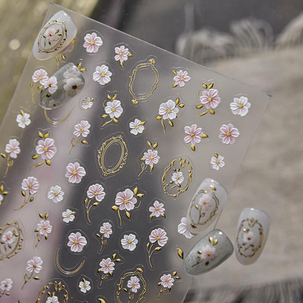 Наклейки для ногтей Tomoni 3D с тиснением, позолоченные, камелии - Ретро роскошный DIY стиль.