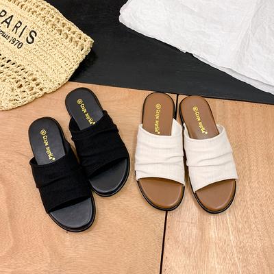 Су Иньинь Бангкок драг~ праздничный ветер пляж лен плиссированные сандалии на плоской подошве женские тапочки для улицы лето