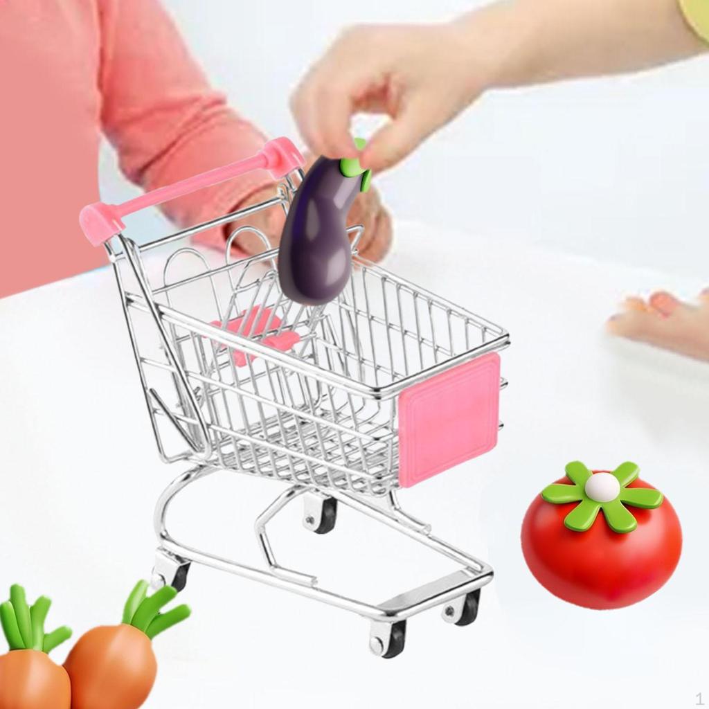 Kids Mini Shopping Cart for Role Play, Supermarket Handcart Toy, Storage Basket Children