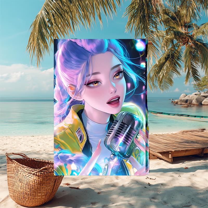1pc KPop Demon Hunters RUMI5 Beach Towel, Comfortable and Thick, and Swimming/Bath/Picnic/Camping Towel, Suitable for Seaside Beaches