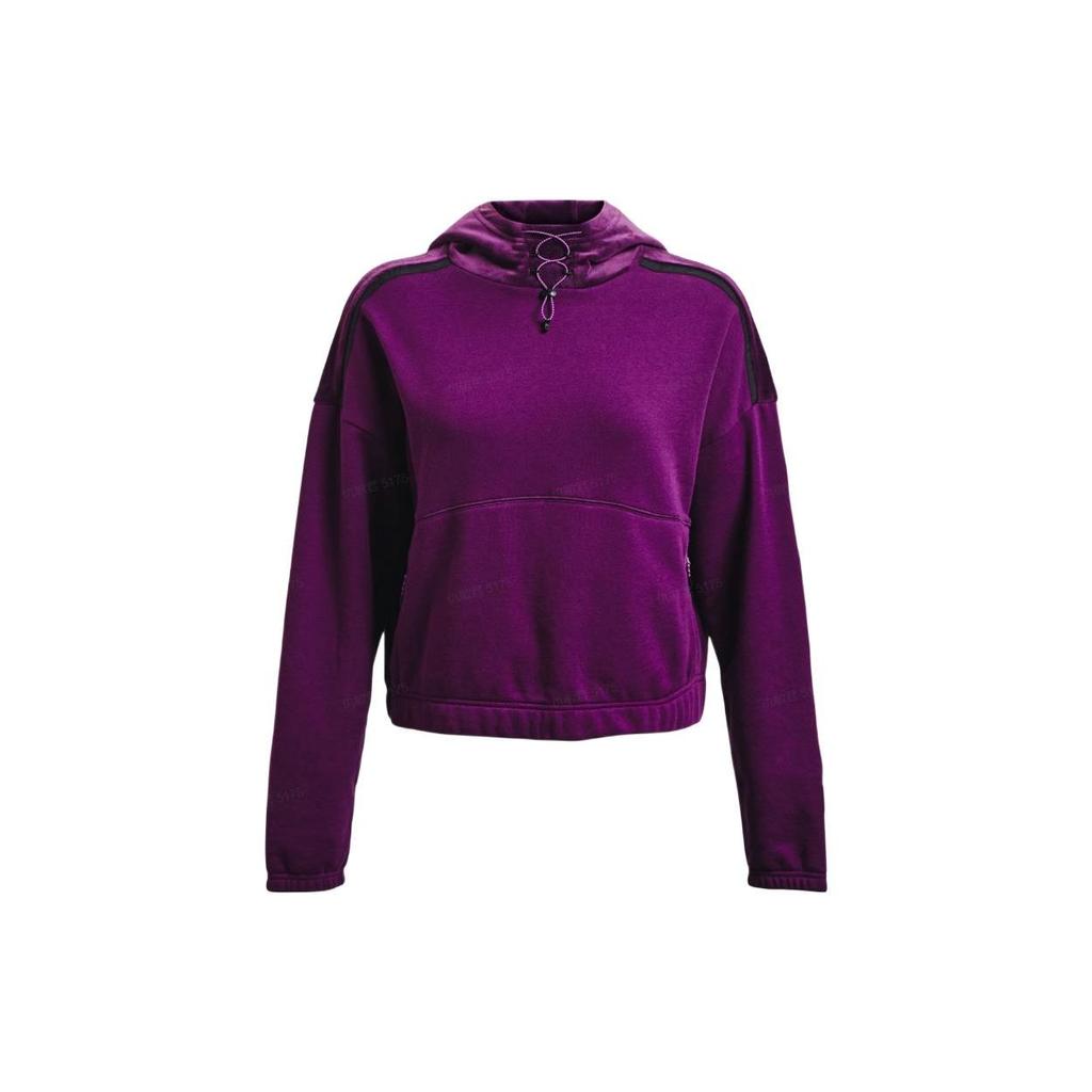 Under Armour FW22 Color Block Cropped Hoodie Long Sleeve Women Tops Purple 1373975-514