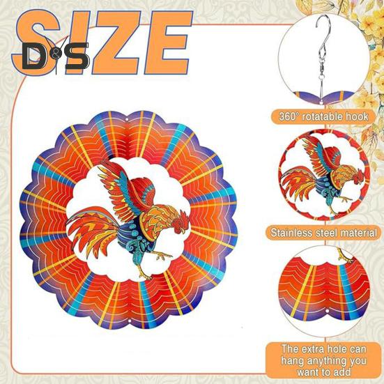 3D Animal Wind Spinner Decoration with Hook Indoor Outdoor Garden Yard Porch Colorful Turtle Butterfly Rooster Dragonfly Flower Wind Chime Hanging
