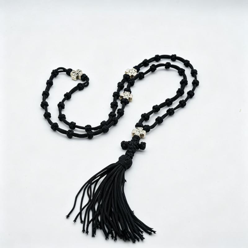Hand Woven Orthodox Prayer Rosary Necklace Alloy Cross Religious String