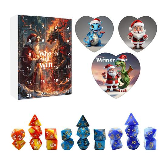 Рождественский адвент-календарь 2024, акриловые игральные кости, украшения, 24-дневный календарь обратного отсчета, набор разноцветных многогранных игральных костей