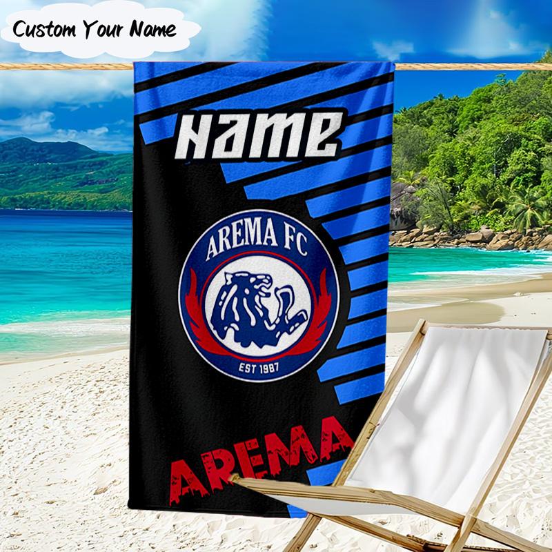 1PC Custom Name Beach Towel AREMA Football Crest Design Beach Towel, Suitable for Camping, Travel, Beach Accessories, Super Absorbent, Family Gift