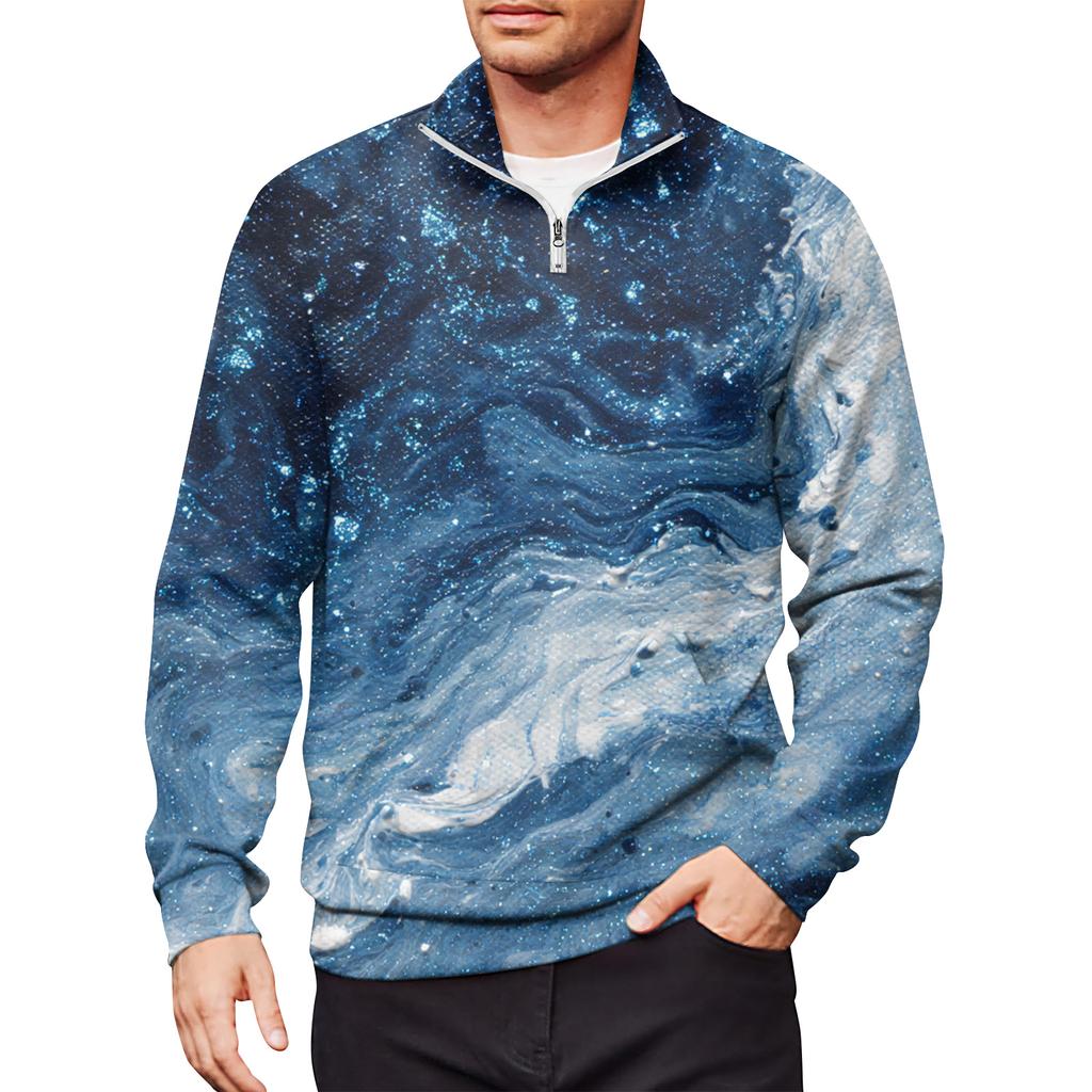 Мужской свободный повседневный свитшот на молнии 1/4, модный топ с длинным рукавом и принтом, с карманами