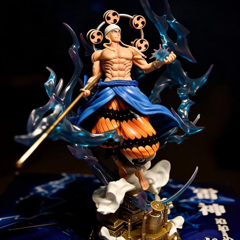 One Piece 38 см Громовержец Энель Аниме Фигурка Статуэтка с Двойной Головой Фигурка со Светом ПВХ Коллекционная Модель Игрушка Настольное Украшение Подарок