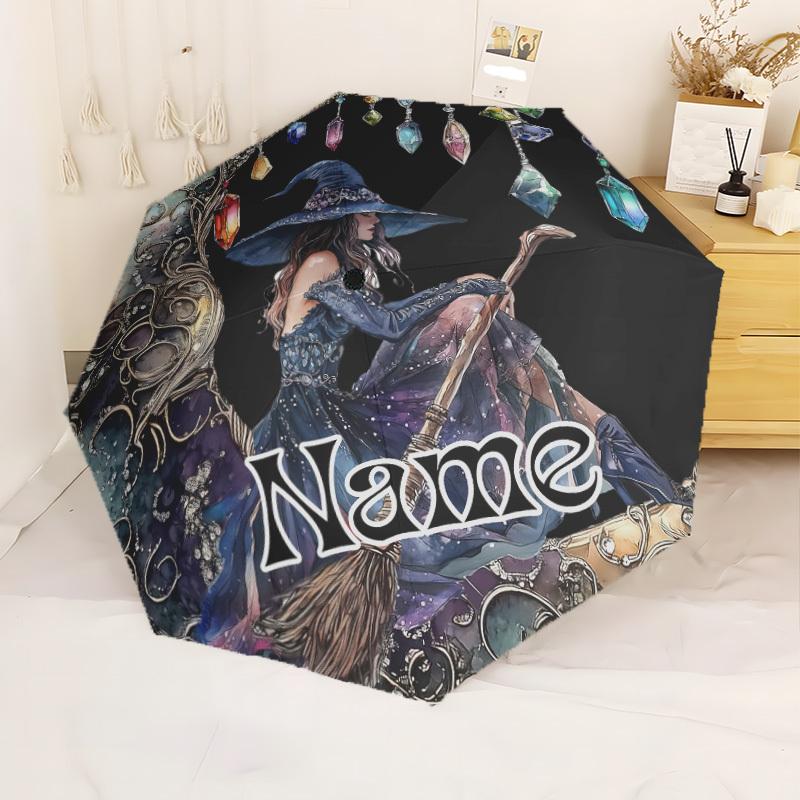 Witch'S Moon Phase Customize Your Name Automatic Folding Umbrella Compact Umbrella Lightweight Retractable 8Rib Design For Outdoor Adventures Travel