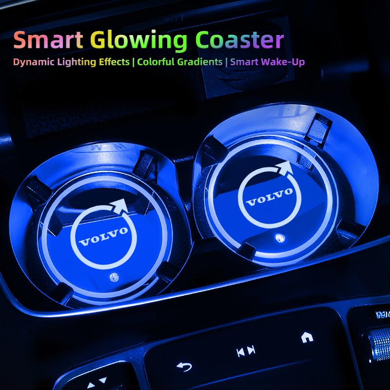 LED Car Emblem Water Cup Pad Rechargeable Coaster For Volvo Xc60 XC40 EX40 Xc90 S60 S90 EX30 V40 V60 V50 V90 S80 C40 V70 XC70