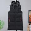 Autumn Winter Men Long Vest Hooded Fashion Thick Warm Sleeveless Parka Casual Black Jacket
