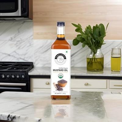 TURRITOPSIS Горчичное кулинарное масло Прессованное на дереве Холодного отжима Нерафинированное Сертифицированное органическое Натуральное Чистое Сырое методом Качи Гани Колу Чекку 1 литр Упаковка из 1