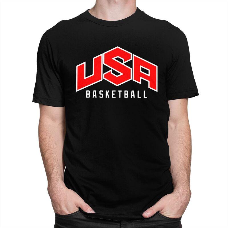 Male USA Basketball T Shirts Round Neck Pure Cotton Short Sleeve TShirt Casual Loose Fit Streetwear Clothes