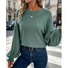 New Fall Winter Women's T-shirt, European American Style, Casual Solid Color, Ribbed Round Neck, Long Sleeve, Loose Fit