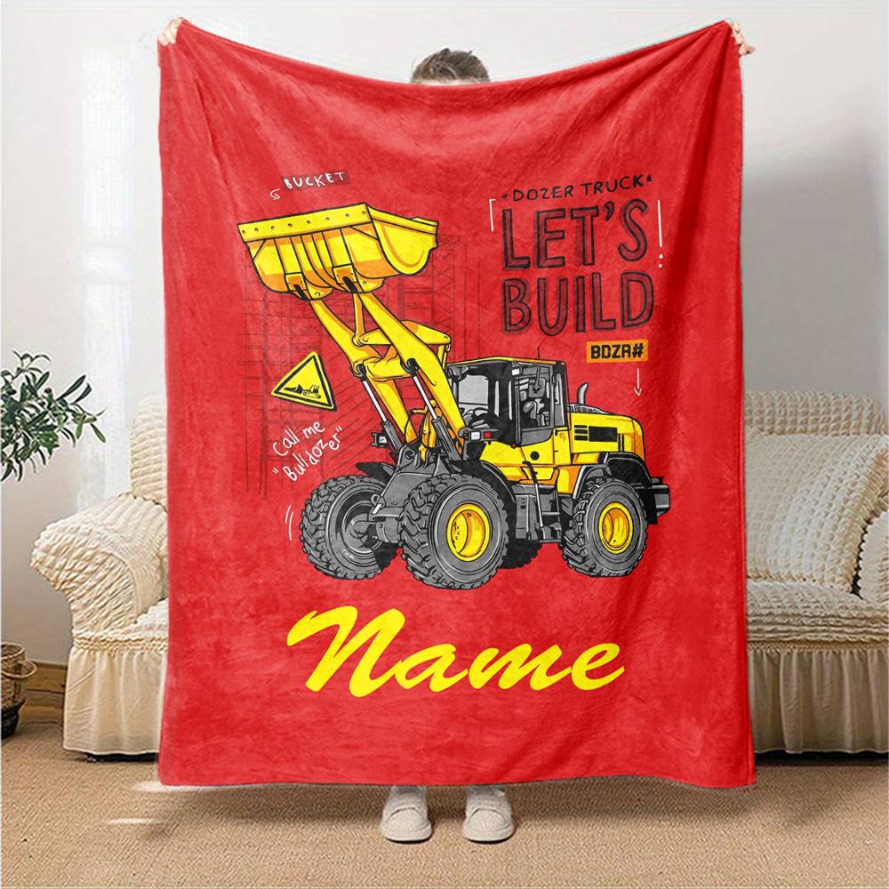 Custom Name excavator Theme Printed Blanket - Perfect for Couch, Bed, Travel & Outdoor Use | Machine Washable, Cozy & Durable.