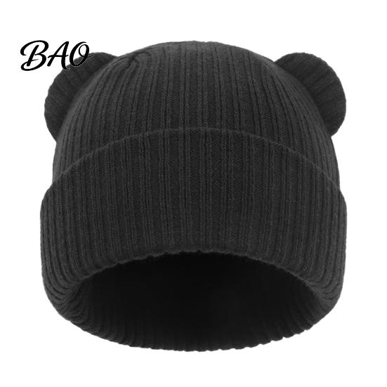 Baby Windproof Headgear for Autumn Knitted Hat, Cute Bear Ear Winter Warm Stretchy Soft Elastic Knit Hat Babies Cozy Skull Cap Newborn Infant Toddler