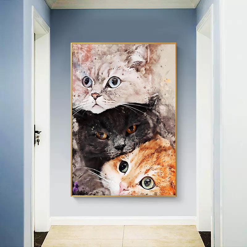 Абстрактные милые кошки плакат с изображением домашних животных и принт холст картина животное настенное искусство скандинавские картины для гостиной украшения дома