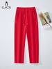 GAGN Women's Red Korean Style High Waist Long Pants - Plus Size Casual 2025