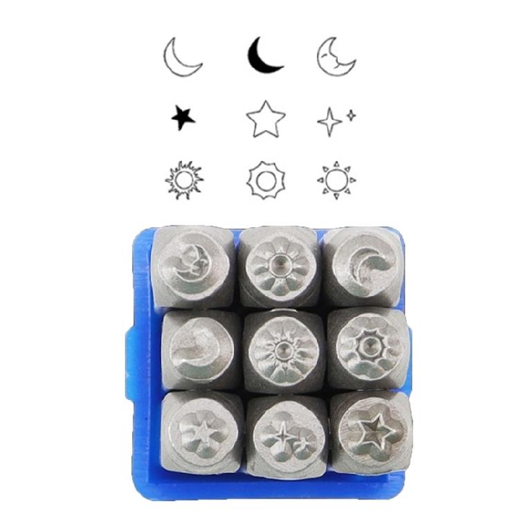 9 шт. Инструмент для тиснения кожи Луна Звезда Солнце Пуансоны Металлическая ручка Кожаный штамп Инструмент для тиснения Для изготовления кожаных украшений