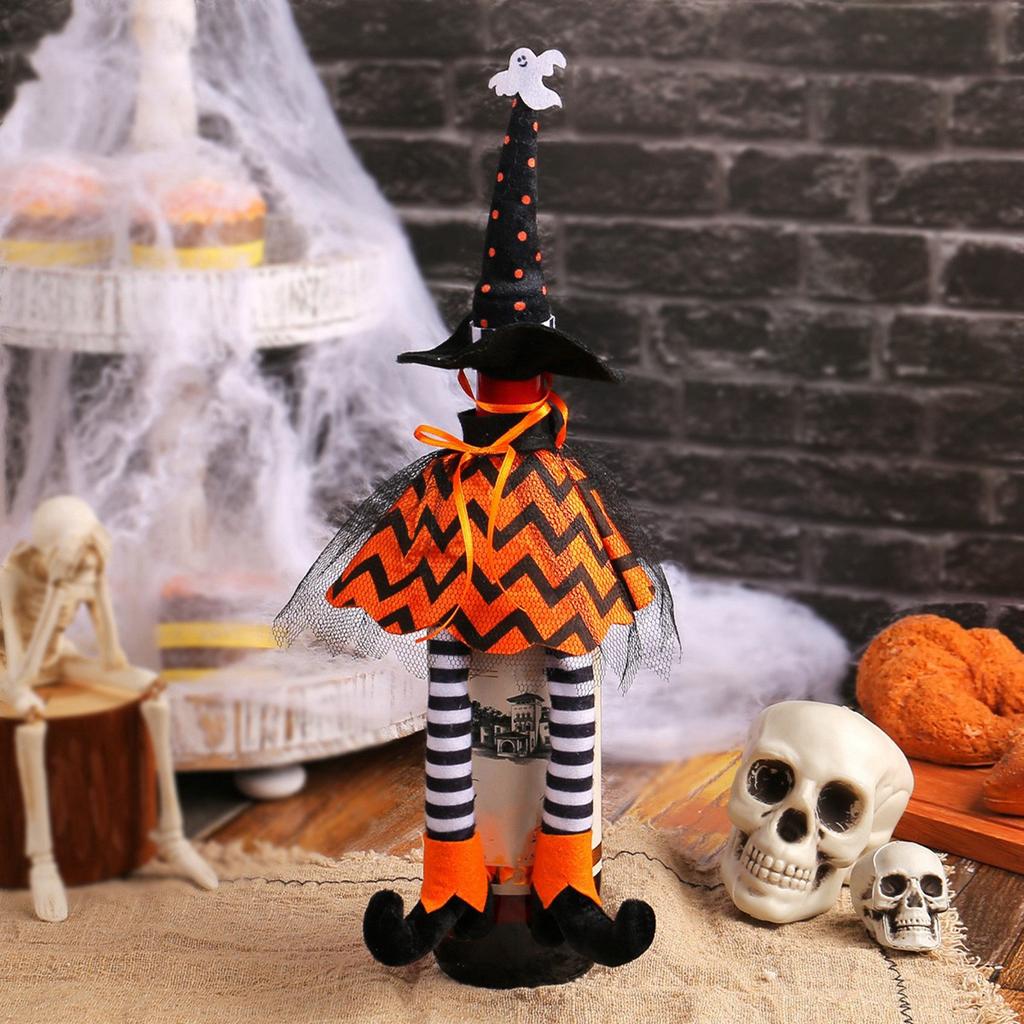 Halloween Witch Hat, Long-legged Wine Bottle Cover, Table Atmosphere, Champagne And Red Wine Bags, Table Decorations.