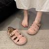 Retro Mori Baotou Sandals Women's 2025 Summer New Two-wear Hollowed-out Half-slippers Woven Soft Flat-soled Pig Cage Shoes