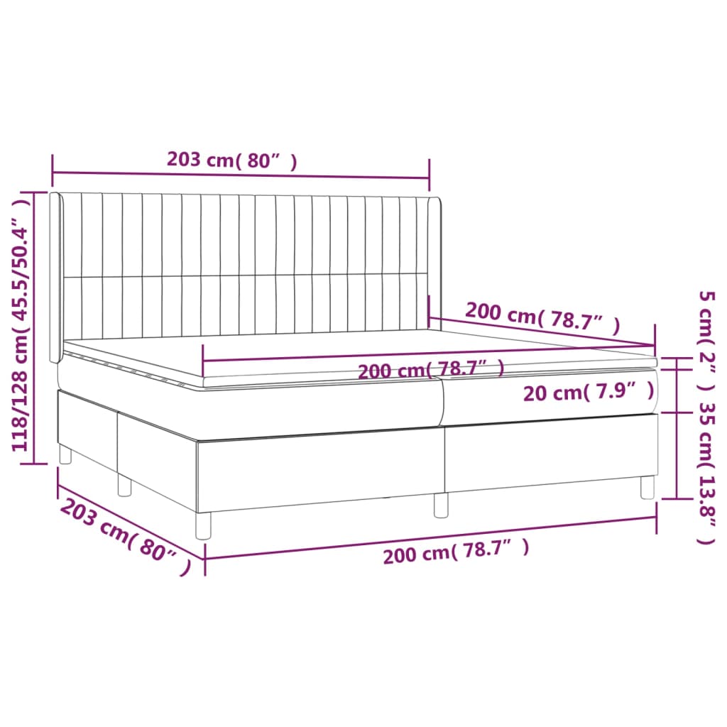 Box Spring Bed with Mattress & Blue LED 200x200 cm Fabric