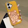 Милый чехол-панцирь с мишкой, подходит для iPhone16pro, мягкий чехол Apple 115, чехол для мобильного телефона 14, кожаный узор 13, серебристая рамка 12