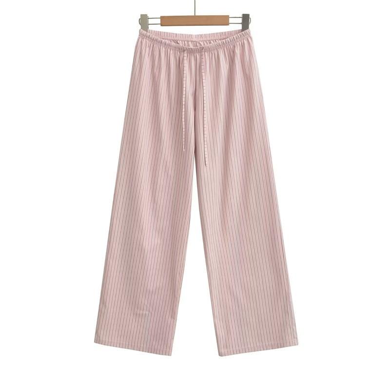 26 Womens Striped Straight Leg Pants High Waist Drawstring Casual Trousers