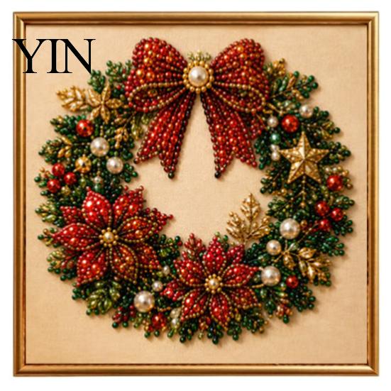 Christmas Tabletop Ornament Crafts DIY Faux Pearl Painting Art Kit with Frame, Santa Holiday Projects for Family Beads Craft Adults Beginner, Handmade
