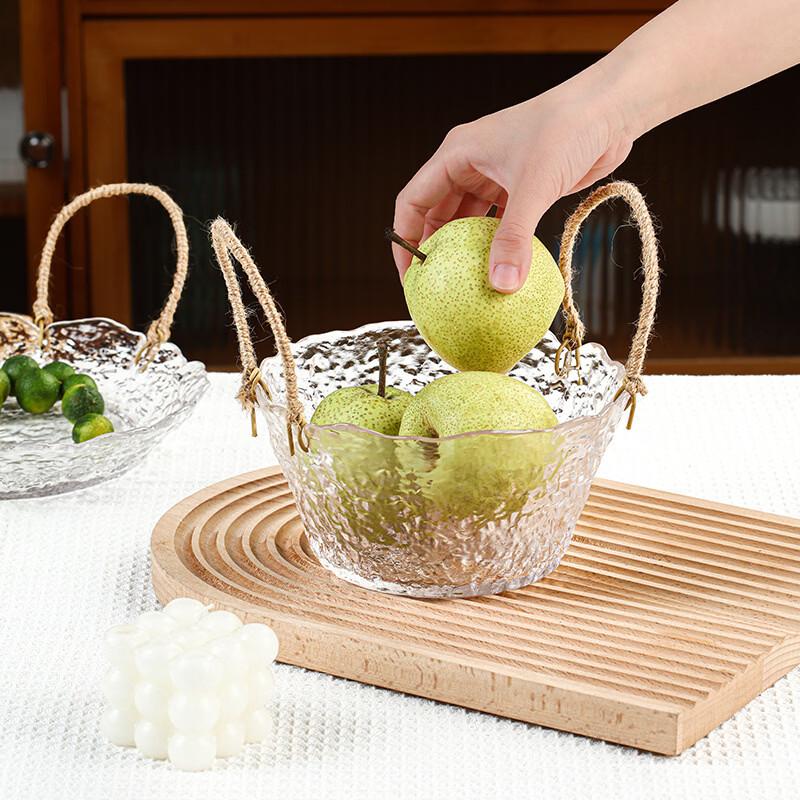 Стеклянная сервировочная миска с пеньковой веревкой