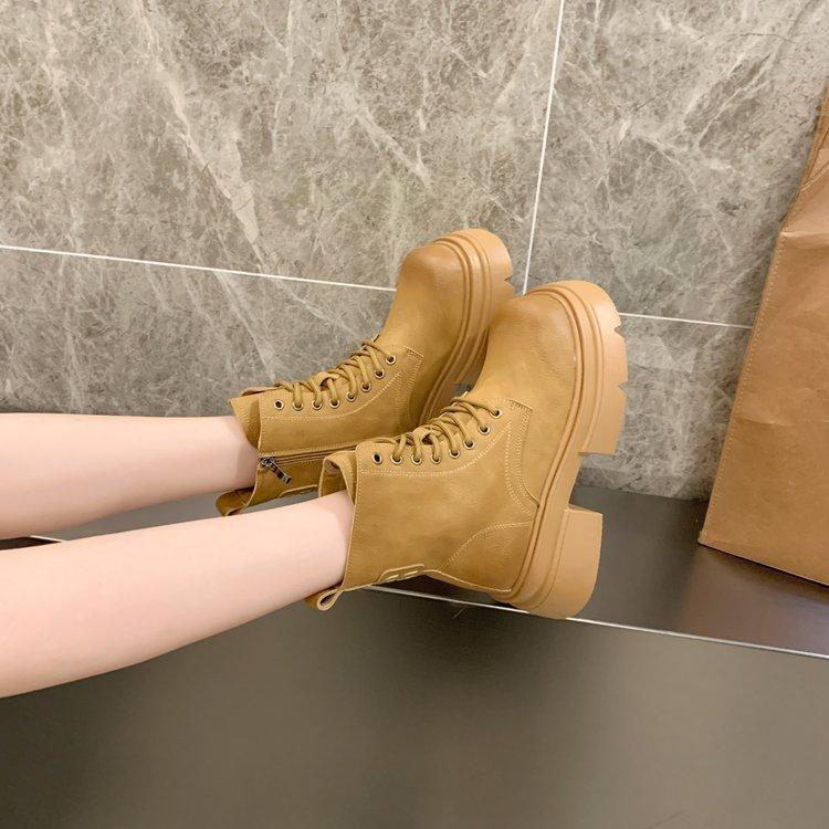 Vintage Rub Color Thick Bottom Boots Female 24 Autumn Hundreds of Short Biker Boots Yellow Boots
