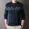 Men's Color-Block Plaid Wool Blend Knit Sweater