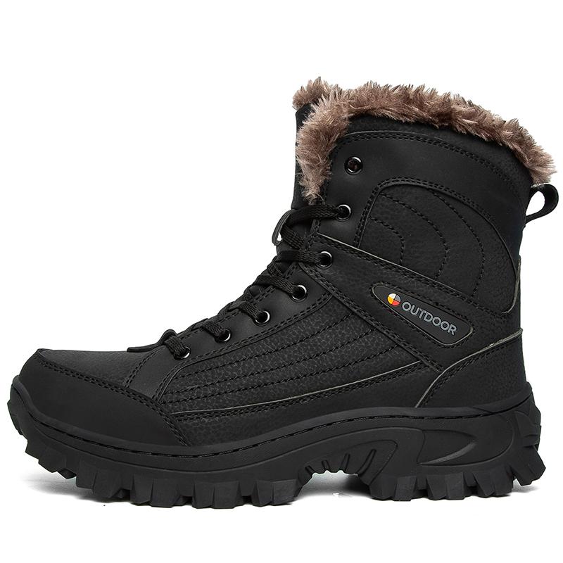 Genuine Leather Men Boots Winter With Fur Warm Snow Boots Men Casual Shoes Hiking Sneakers High Top Ankle Boots Outdoor Shoes