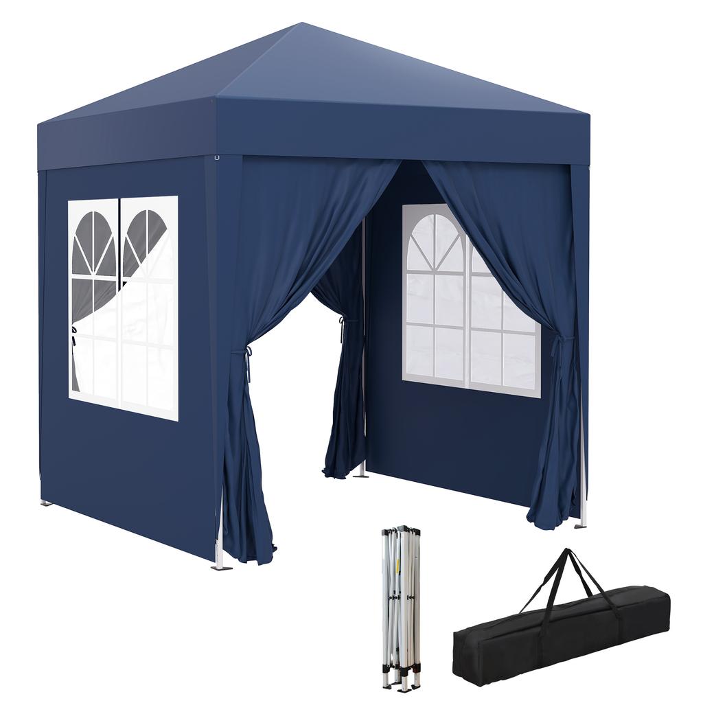 2x2 M Pop Up Gazebo With Curtain Walls And Windows Blue