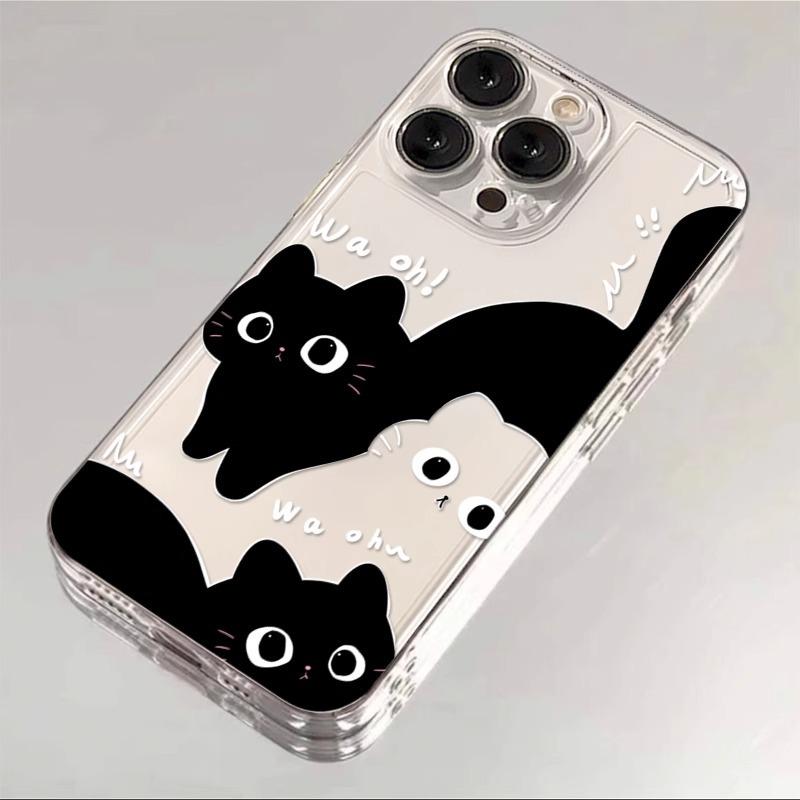 Cute Black White Cat Wa Oh Print Phone Case for iPhone 17 16 15 14 13 12 11 16E Series Pro Max Plus Double Layer Protection