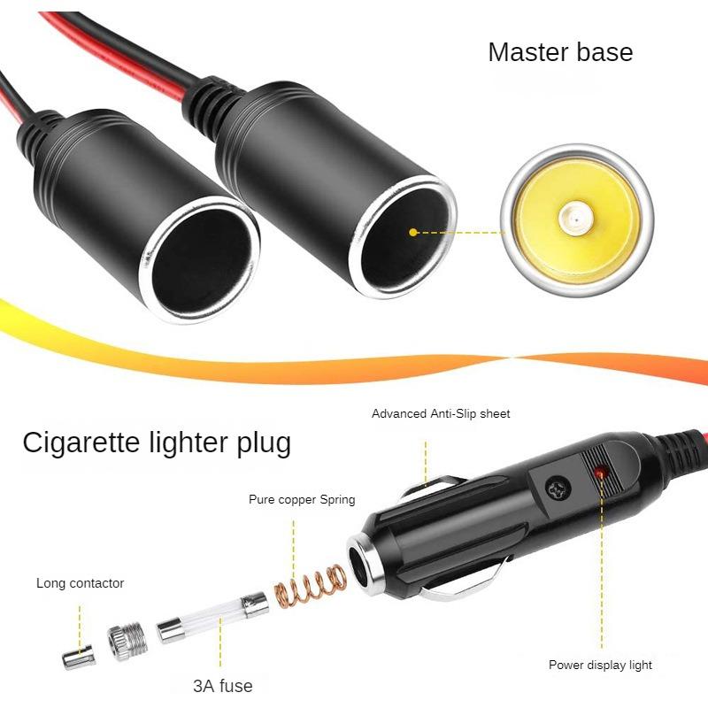 1 To 2 Car Socket Extension Cord 12V 24V Plug Socket Car Splitter Adaptor Power Charger Port