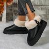 Snow Boots for Women  Winter New Cashmere Boots Fashion Metal Buckle Thick Soles Plush Botas Cotton Shoes for Woman
